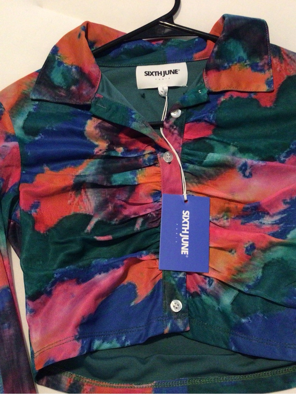 Multicolor Printed Crop Button-Up Top